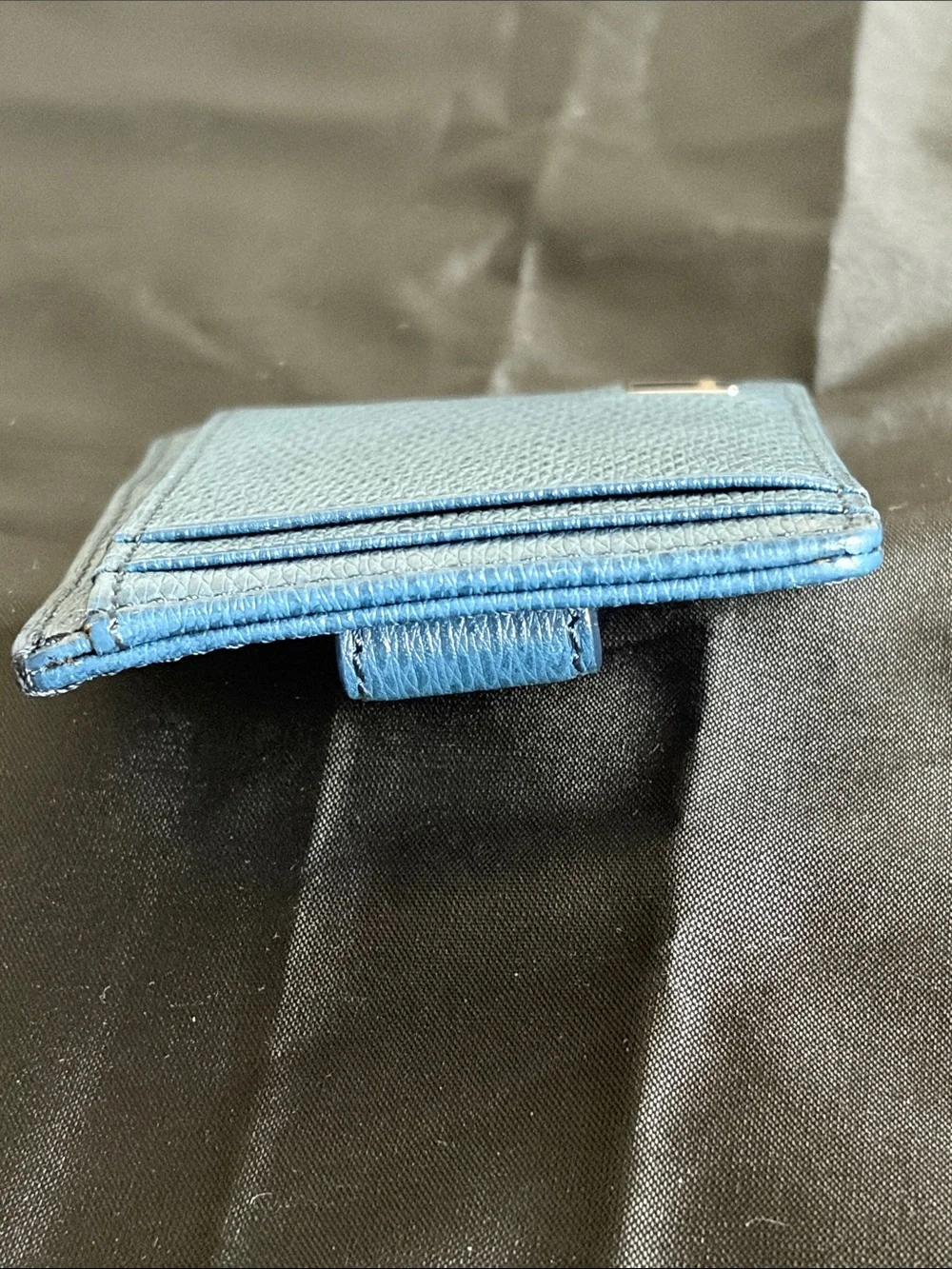 Men’s Tumi Blue Leather Slim Card Holder/Money Clip with Metal Logo - Picture 5 of 9